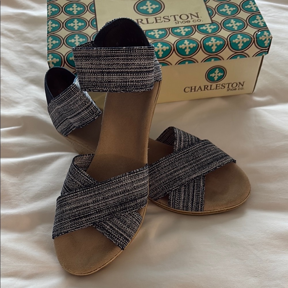 CHARLESTON SHOE CO. Denum Criss-Cross Sandals. Worn only once!